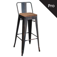Ε5208,10 RELIX Wood Σκαμπό Bar-Pro με Πλάτη, Μέταλλο Βαφή Antique Black, Απόχρωση Ξύλου Dark Oak