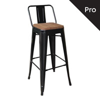 Ε5208,1 RELIX Wood Σκαμπό Bar-Pro με Πλάτη, Μέταλλο Βαφή Μαύρο, Απόχρωση Ξύλου Dark Oak