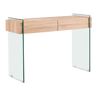ΕΜ841,1 GLASSER Wood Κονσόλα Διάφανο Γυαλί 12mm - με Συρτάρια Απόχρωση Δρυς