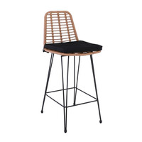 Ε252,11 SALSA Σκαμπό BAR-Pro με Πλάτη, Μέταλλο Βαφή Μαύρο - Wicker Φυσικό, με Μαξιλάρι Μαύρο