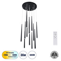 GloboStar® TEARS 61313 Κρεμαστό Φωτιστικό Οροφής Design LED CCT 36W 3960lm 180° AC 220-240V - Εναλλαγή Φωτισμού μέσω Τηλεχειριστηρίου All In One Ψυχρό 6000k+Φυσικό 4500k+Θερμό 2700k Dimmable Φ60 x Υ51.5cm - Μαύρο - 3 Years Warranty