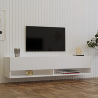 Έπιπλο τηλεόρασης επιτοίχιο Melosa pakoworld σε λευκή απόχρωση 141x30x31εκ