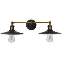 GloboStar® MINIMALL 01069 Vintage Επιτοίχιο Φωτιστικό Απλίκα Δίφωτο 2 x E27 IP20 Μαύρο & Χρυσό Μέταλλο - Μ30 x Π60 x Υ18cm