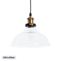 GloboStar® BINGLEY 01075 Vintage Κρεμαστό Φωτιστικό Καμπάνα Μονόφωτο 1 x E27 IP20 Διάφανο Γυαλί με Χρυσό Μέταλλο - Μ24.5 x Π24.5 x Υ15cm
