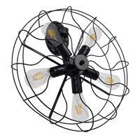 GloboStar® FAN 01163 Vintage Επιτοίχιο Φωτιστικό Απλίκα Πολύφωτο 5 x E27 IP20 Μαύρο Μέταλλο - Μ22 x Π46 x Υ46cm