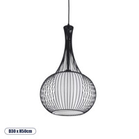 GloboStar® REA 01198 Μοντέρνο Κρεμαστό Φωτιστικό Πλέγμα Μονόφωτο 1 x E27 IP20 Μαύρο Μέταλλο με Λευκό Ύφασμα - Μ30 x Π30 x Υ50cm