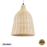 GloboStar® BAHAMAS 01202 Boho Κρεμαστό Φωτιστικό Καμπάνα Μονόφωτο 1 x E27 IP20 Μπεζ Ξύλο - Μ30 x Π30 x Υ40cm