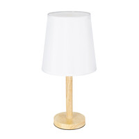 GloboStar® NAPHIE 01208 Κλασσικό Επιτραπέζιο Φωτιστικό Πορτατίφ Μονόφωτο 1 x E27 IP20 Μπεζ Ξύλο με Λευκό Ύφασμα - Μ21 x Π21 x Υ42cm
