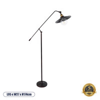 GloboStar® SILENE 01243 Vintage Επιδαπέδιο Φωτιστικό Μονόφωτο 1 x E27 IP20 Μαύρο & Χρυσό Μέταλλο - Μ30 x Π30 x Υ194cm