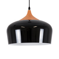 GloboStar® VILI 01261 Μοντέρνο Κρεμαστό Φωτιστικό Καμπάνα Μονόφωτο 1 x E27 IP20 Μαύρο Μέταλλο με Μπεζ Ξύλο - Μ35 x Π35 x Υ27cm