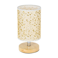 GloboStar® MOSAIC 01262 Κλασικό Επιτραπέζιο Φωτιστικό Πορτατίφ Μονόφωτο 1 x E27 IP20 Μπεζ Ξύλο με Μπεζ & Χρυσό Ύφασμα - Μ14 x Π14 x Υ26cm