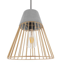 GloboStar® DURANT 01323 Μοντέρνο Κρεμαστό Φωτιστικό Πλέγμα Μονόφωτο 1 x E27 IP20 Γκρι Τσιμέντο με Χρυσό Μέταλλο - Μ25 x Π25 x Υ31cm