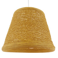 GloboStar® PLAYROOM 01332 Vintage Κρεμαστό Φωτιστικό Καπέλο Μονόφωτο 1 x E27 IP20 Μπεζ Rattan - Μ32 x Π32 x Υ27cm