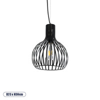 GloboStar® SCANDI 01386 Vintage Κρεμαστό Φωτιστικό Πλέγμα Μονόφωτο 1 x E27 IP20 Μαύρο Μέταλλο - Μ23 x Π23 x Υ30cm