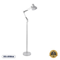 GloboStar® AUDREY 01469 Vintage Επιδαπέδιο Φωτιστικό Μονόφωτο 1 x E27 IP20 Ασημί Μέταλλο - Μ15 x Π15 x Υ190cm