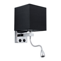 GloboStar® ELEGANT 01494 Μοντέρνο Επιτοίχιο Φωτιστικό Απλίκα με LED Βραχίονα Δίφωτο 1 x E27 IP20 Μαύρο Ύφασμα με Ασημί Μέταλλο - Μ17 x Π21 x Υ43cm