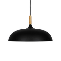 GloboStar® VALLETE 01258 Μοντέρνο Κρεμαστό Φωτιστικό Καμπάνα Μονόφωτο 1 x E27 IP20 Μαύρο Μέταλλο με Μπεζ Ξύλο - Μ45 x Π45 x Υ27cm