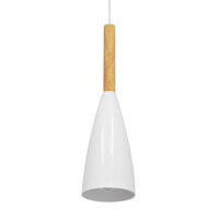 GloboStar® DILLON 00876 Μοντέρνο Κρεμαστό Φωτιστικό Καμπάνα Μονόφωτο 1 x E27 IP20 Λευκό Μέταλλο με Μπεζ Ξύλο - Μ11 x Π11 x Υ36cm