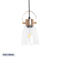 GloboStar® JAVER 00934 Vintage Κρεμαστό Φωτιστικό Καμπάνα Μονόφωτο 1 x E27 IP20 Διάφανο Γυαλί με Χάλκινο Μέταλλο - Μ14.5 x Π14.5 x Υ28cm