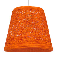 GloboStar® PLAYROOM 00997 Vintage Κρεμαστό Φωτιστικό Καμπάνα Μονόφωτο 1 x E27 IP20 Πορτοκαλί Rattan - Μ32 x Π32 x Υ27cm