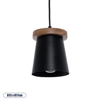 GloboStar® LANA 01424 Μοντέρνο Κρεμαστό Φωτιστικό Καμπάνα Μονόφωτο 1 x E27 IP20 Μαύρο Μέταλλο με Καφέ Ξύλο - Μ13 x Π13 x Y17cm