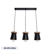 GloboStar® LANA 01425 Μοντέρνο Κρεμαστό Φωτιστικό Ράγα Τρίφωτο 3 x E27 IP20 Μαύρο Μέταλλο με Καφέ Ξύλο - Μ60 x Π13 x Υ18cm