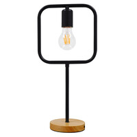 GloboStar® HONOR SQUARE 01435 Μοντέρνο Επιτραπέζιο Φωτιστικό Πορτατίφ Μονόφωτο 1 x E27 IP20 Μαύρο Μέταλλο με Μπεζ Ξύλο - Μ20 x Π20 x Υ42cm