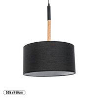 GloboStar® BRONX 01517 Μοντέρνο Κρεμαστό Φωτιστικό Καπέλο Μονόφωτο 1 x E27 IP20 Μαύρο Ύφασμα με Μπεζ Ξύλο - Μ35 x Π35 x Υ50cm