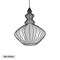 GloboStar® LILY 01558 Vintage Κρεμαστό Φωτιστικό Πλέγμα Μονόφωτο 1 x E27 IP20 Μαύρο Μέταλλο με Λευκό Ύφασμα - Μ43 x Π43 x Υ55cm