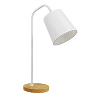 GloboStar® BARNABY 01574 Μοντέρνο Επιτραπέζιο Φωτιστικό Πορτατίφ Μονόφωτο 1 x E27 IP20 Λευκό Μέταλλο, Μπεζ Ξύλο με Λευκό Ύφασμα - Μ15 x Π33 x Υ48cm