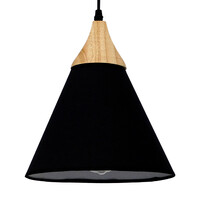 GloboStar® SHADE TEXTILE 01576 Μοντέρνο Κρεμαστό Φωτιστικό Καμπάνα Μονόφωτο 1 x E27 IP20 Μαύρο Υφασμα με Μπεζ Ξύλο - Μ25 x Π25 x Υ30cm