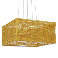 GloboStar® INCASS 01629 Vintage Κρεμαστό Φωτιστικό Καπέλο Πολύφωτο 5 x E27 IP20 Μπεζ Rattan - Μ40 x Π40 x Υ22.5cm