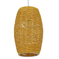 GloboStar® INCASS 01631 Vintage Κρεμαστό Φωτιστικό Καμπάνα Μονόφωτο 1 x E27 IP20 Μπεζ Rattan - Μ15 x Π15 x Υ25cm