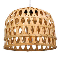 GloboStar® MANGEA 01634 Boho Κρεμαστό Φωτιστικό Καμπάνα Μονόφωτο 1 x E27 IP20 Μπεζ Ξύλο - Μ32 x Π32 x Υ30cm