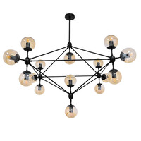 GloboStar® SENTINEL 01637 Μοντέρνο Φωτιστικό Οροφής Πλέγμα Πολύφωτο 15 x E27 IP20 Μαύρο Μέταλλο με μελί Γυαλί - Μ150 x Π150 x Υ115cm
