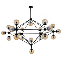 GloboStar® SENTINEL 01638 Μοντέρνο Φωτιστικό Οροφής Πλέγμα Πολύφωτο 21 x E27 IP20 Μαύρο Μέταλλο με μελί Γυαλί - Μ170 x Π170 x Υ136cm