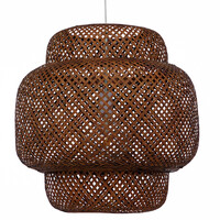 GloboStar® MALDIVES 01658 Boho Κρεμαστό Φωτιστικό Πλέγμα Μονόφωτο 1 x E27 IP20 Καφέ Ξύλο - Μ56 x Π56 x Υ54cm