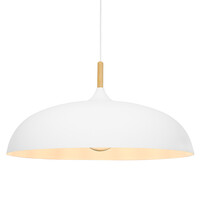 GloboStar® VALLETE 00837 Μοντέρνο Κρεμαστό Φωτιστικό Καμπάνα Μονόφωτο 1 x E27 IP20 Λευκό Μέταλλο με Μπεζ Ξύλο - Μ60 x Π60 x Υ35cm