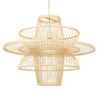 GloboStar® BALI 00862 Boho Κρεμαστό Φωτιστικό Πλέγμα Μονόφωτο 1 x E27 IP20 Μπεζ Ξύλο - Μ60 x Π60 x Υ45cm