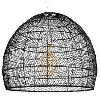 GloboStar® MALIBU 00966 Boho Κρεμαστό Φωτιστικό Πλέγμα Μονόφωτο 1 x E27 IP20 Μαύρο Ξύλο - Μ100 x Π100 x Y86cm