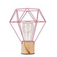 GloboStar® ANTLER 01442 Επιτραπέζιο Φωτιστικό Πορτατίφ LED -W -lm -° DC 5V IP20 Θερμό Λευκό 3000K Ροζ Μέταλλο με Μπεζ Ξύλο - Μ19 x Π19 x Υ23cm - 2 Xρόνια Εγγύηση