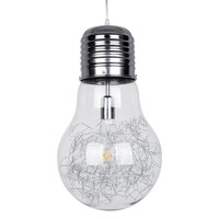 GloboStar® LAMP 01677 Μοντέρνο Κρεμαστό Φωτιστικό Φιγούρα Μονόφωτο 1 x E27 IP20 Ασημί Μέταλλο με Διάφανο Γυαλί - Μ30 x Π30 x Υ52cm
