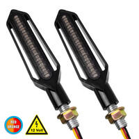 GloboStar® 81756 ΣΕΤ 2 x Φλάς Μοτοσυκλέτας Universal Knife LED SMD 5050 5W DC 12V 2 Λειτουργιών Κόκκινο για Πορείας-Stop & με Τρεχούμενο Εφέ Φωτισμού Πορτοκαλί για Φλας Αδιάβροχα IP65
