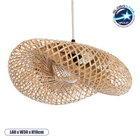 GloboStar® MEXICO 00718 Boho Κρεμαστό Φωτιστικό Πλέγμα Μονόφωτο 1 x E27 IP20 Μπεζ Ξύλο - Μ40 x Π30 x Y18cm