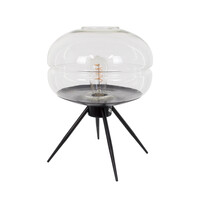 GloboStar® JAVAN 00736 Μοντέρνο Επιτραπέζιο Φωτιστικό Πορτατίφ Μονόφωτο 1 x E27 IP20 Διάφανο Γυαλί με Μαύρο Μέταλλο - Μ30 x Π30 x Υ19cm