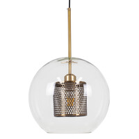 GloboStar® AVERY 00740 Μοντέρνο Κρεμαστό Φωτιστικό Μπάλα Μονόφωτο 1 x E27 IP20 Διάφανο Γυαλί με Χρυσό Μέταλλο - Μ30 x Π30 x Υ48cm