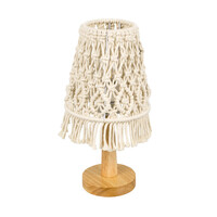 GloboStar® RWANDA 36210 Boho Επιτραπέζιο Φωτιστικό Πορτατίφ Μονόφωτο 1 x E27 IP20 Μπεζ Σχοινί με Καφέ Ξύλο - Μ15 x Π15 x Υ30cm
