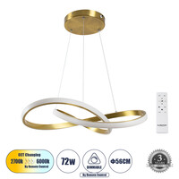 GloboStar® DEXTER 61051 Κρεμαστό Φωτιστικό Οροφής Design LED CCT 72W 8064lm 300° AC 220-240V - Εναλλαγή Φωτισμού μέσω Τηλεχειριστηρίου All In One Ψυχρό 6000k+Φυσικό 4500k+Θερμό 2700k Dimmable Φ56cm - Χρυσό Βούρτσας - 3 Years Warranty