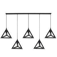 GloboStar® TRIANGLE 00608 Μοντέρνο Κρεμαστό Φωτιστικό Ράγα Πολύφωτο 5 x E27 IP20 Μαύρο Μέταλλο - Μ170 x Π22 x Y130cm