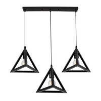 GloboStar® TRIANGLE 00621 Μοντέρνο Κρεμαστό Φωτιστικό Ράγα Τρίφωτο 3 x E27 IP20 Μαύρο Μέταλλο - Μ70 x Π22 x Y130cm
